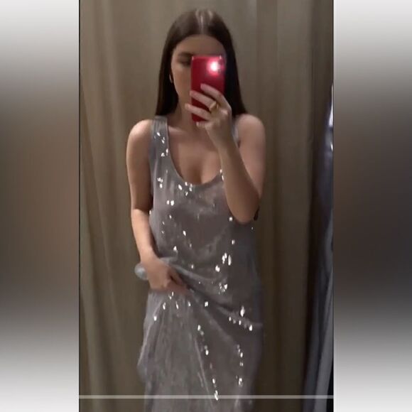 ZARA SEQUIN MIDI DRESS SILVER - Picture 6 of 6